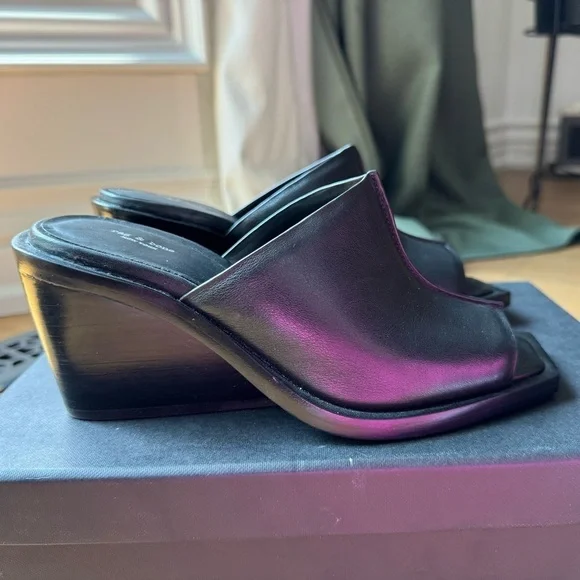 BNIB Rag & Bone Santiago Wedge - Black Leather - Size 7.5 (37.5) - Picture 4 of 11